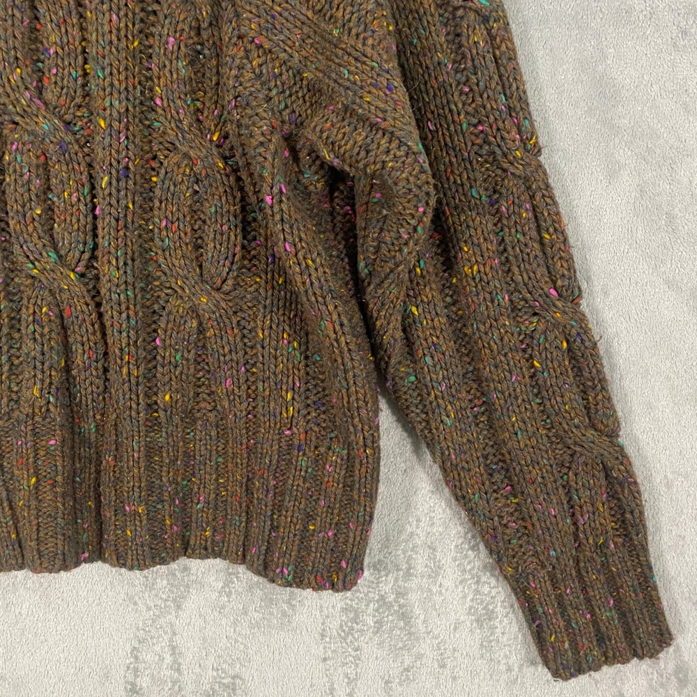 Lizwear Sweater Sz L Brown Confetti Cable Knit Wool Blend Chunky Cozy VTG Boho - Picture 4 of 10